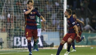 Rakitic festeja el primer tanto del encuentro