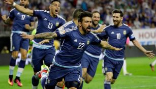 Lavezzi celebra un gol con la selección argentina