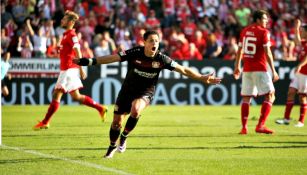 Chicharito celebra el gol contra el Mainz