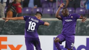 Carlos Salcedo celebra junto a Babacar con el 'Dab'