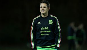 Chicharito Hernández durante el primer entrenamiento del Tri en Columbus