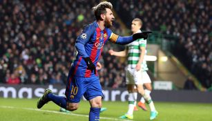Messi celebra uno de sus goles contra Celtic 