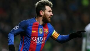 Lionel Messi festeja un tanto en Champions League 