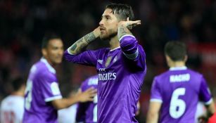 Sergio Ramos celebra su gol frente al Sevilla