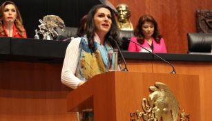 Ana Gabriela Guevara habla en el estrado del Senado