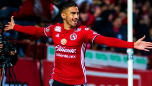 Juan Martín Lucero celebra su gol frente a los Rayados