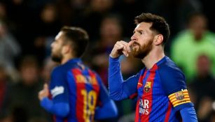 Messi realizand su festejo tras el primer gol del Barcelona