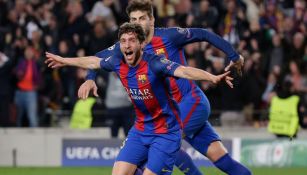 Sergi Roberto celebra el tanto de la victoria para el Barcelona