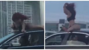 Chica sale por el quemacocos del auto para bailar Twerking 