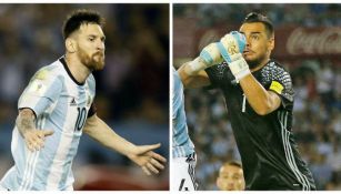 Messi y Romero, durante el juego entre Argentina y Chile