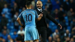 Guardiola felicita al Kun tras una buena actuación en Premier