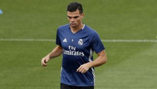 Pepe, en un entrenamiento del Real Madrid
