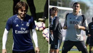 Modric y Casillas en un entrenamiento con el Madrid y el Porto, respectivamente