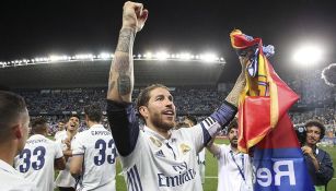 Sergio Ramos celebra el campeonato de la Liga tras vencer al Málaga