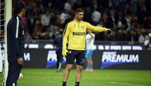 Juan Pablo Carrizo, durante calentamiento con el Inter de Milán 