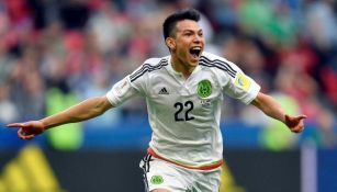 Hirving Lozano festeja su gol contra Rusia en la Copa Confederaciones