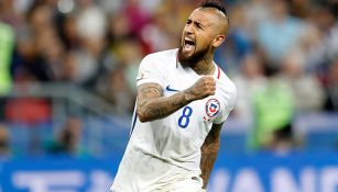 Vidal celebra su tanto de penalti contra Portugal 