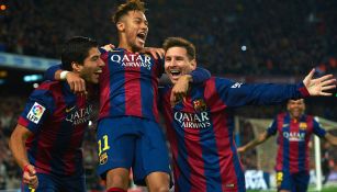 Suárez, Neymar y Messi celebran una anotación del Barcelona