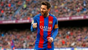Messi celebra una anotación con el Barcelona