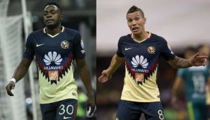 Renato Ibarra y Mateus Uribe, durante un partido del América