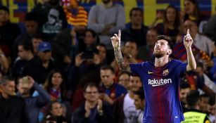 Lionel Messi festeja tras marcar un gol contra el Espanyol