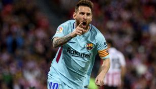 Messi celebra el primer gol frente al Bilbao