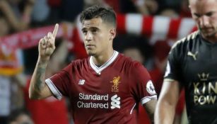 Coutinho celebra un gol con el Liverpool en julio del 2017