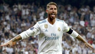 Ramos celebra un gol con el Real Madrid