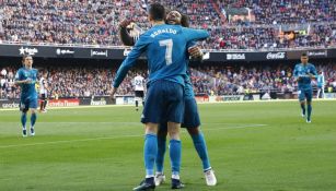 Cristiano Ronaldo y Marcelo en celebración frente a Valencia