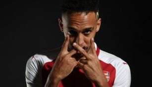 Aubameyang, durante su presentación con el Arsenal