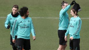 Marcelo y Modric, durante un entrenamiento del Madrid 