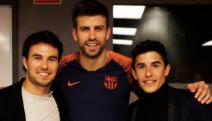 Pérez, Piqué y Márquez posan para la foto en el Camp Nou