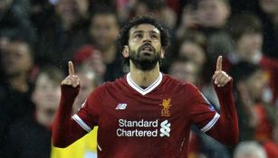 Mohamed Salah festeja uno de sus goles contra la Roma