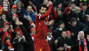 Salah festeja un tanto contra la Roma en Anfield 