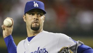 Esteban Loaiza durante un juego con Los Angeles Dodgers 