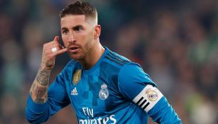 Ramos celebra un gol con el Real Madrid 