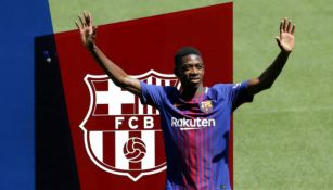 Dembélé en su presentación oficial con el Barcelona