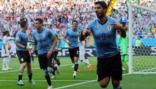 Suárez celebra su gol contra Arabia 