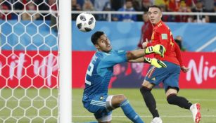 Momento en el que Iago Aspas marca su gol contra Marruecos