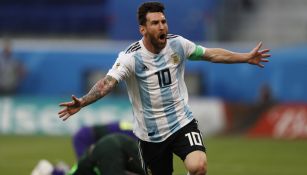 Messi celebra su anotación contra Nigeria en el Mundial 