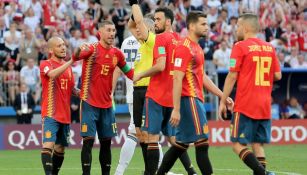Jugadores de España durante el juego contra Rusia en el Mundial