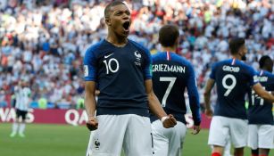 Mbappé celebra una anotación en el Mundial de Rusia 