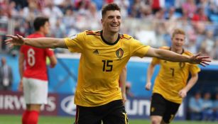 Thomas Meunier festeja su gol contra Inglaterra en Rusia 2018