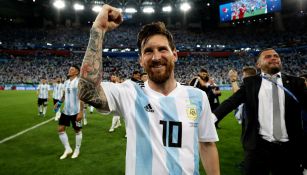 Messi celebra victoria con Argentina en Rusia 2018