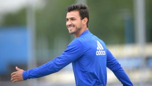 Oswaldo Alanís, durante un entrenamiento con Real Oviedo