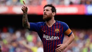 Lionel Messi celebra un gol con el Barcelona en La Liga