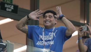 Maradona, durante un partido de Argentina en Rusia 2018