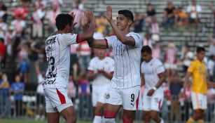 Alan Pulido celebra una anotación de Chivas frente a Tigres