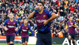 Luis Suárez festeja su primer gol contra el Real Madrid 