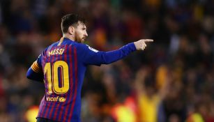 Messi, celebra anotación con el Barcelona 